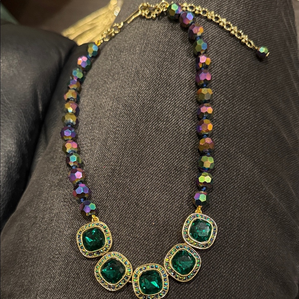 Heidi Daus Gold Necklace with Emerald and Multicolor Beads
